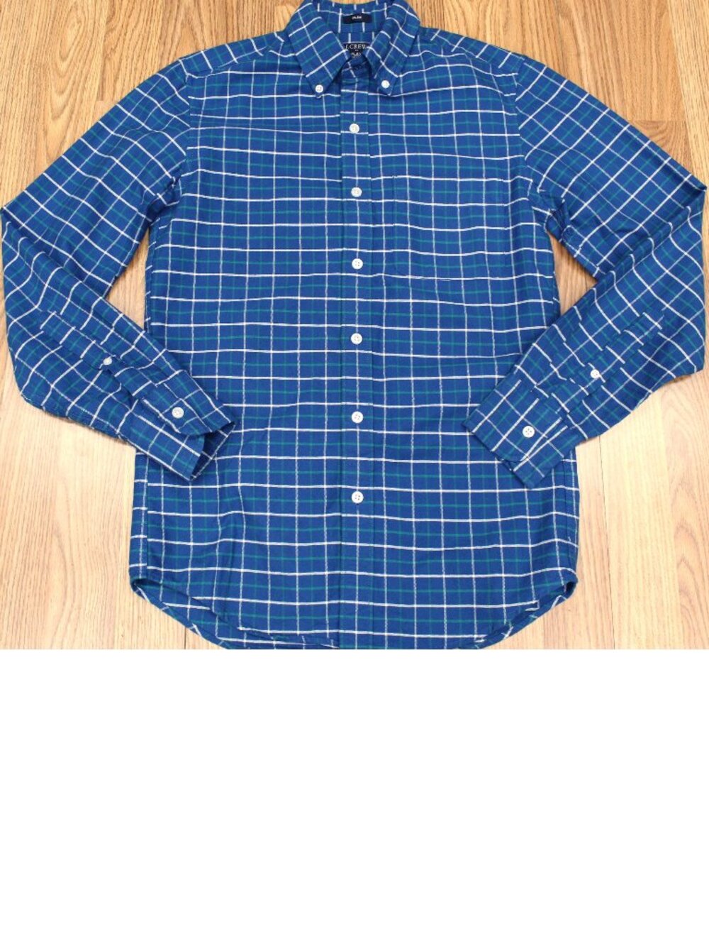 J.CREW SLIM FIT SHIRT 100% COTTON BLUE, GREEN & WHITE PLAID Sz X-SMALL, XS